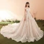 Luxury / Gorgeous Champagne Wedding Dresses 2018 Ball Gown Lace Appliques Beading Crystal Sequins Scoop Neck Backless Sleeveless Cathedral Train Wedding