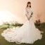 Sexy Champagne Wedding Dresses 2018 Trumpet / Mermaid Appliques Lace Sequins Scoop Neck 1/2 Sleeves Chapel Train Wedding