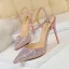 Glitzernden Rosa Abend Sandalen Damen Strass 2020 Knöchelriemen 10 cm Stilettos Spitzschuh Sandaletten