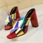 Modest / Simple Summer Burgundy Street Wear Laser Womens Sandals 2020 9 cm Thick Heels Open / Peep Toe Sandals
