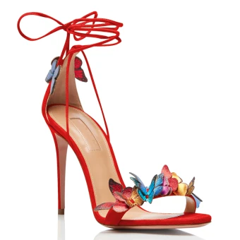 Chic Beautiful Red Prom Leather Womens Sandals 2020 Bow Ankle Strap Butterfly 9 Cm Stiletto Heels Open Peep Toe Sandals