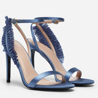 Chic Beautiful Ocean Blue Cocktail Party Womens Sandals 2020 Leather Ankle Strap 9 Cm Stiletto Heels Open Peep Toe Sandals