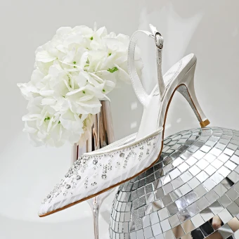 Charming White Evening Party Womens Sandals 2020 Rhinestone Slingbacks 7 Cm Stiletto Heels Pointed Toe Sandals