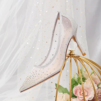 Sparkly Silver Wedding Shoes 2020 Rhinestone Sequins 9 Cm Stiletto Heels Pointed Toe Wedding Pumps