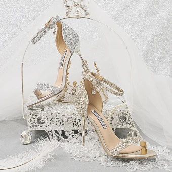 Sexy Sølv Aften Paljetter Sandaler Dame 2020 Ankelstropp 10 Cm Stiletthæler Peep Toe Sandaler