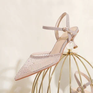 Charming Nude Casual Rhinestone Womens Sandals 2020 5 Cm Stiletto Heels Pointed Toe Sandals