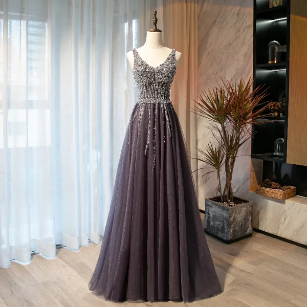 Purple Grey Prom Dresses