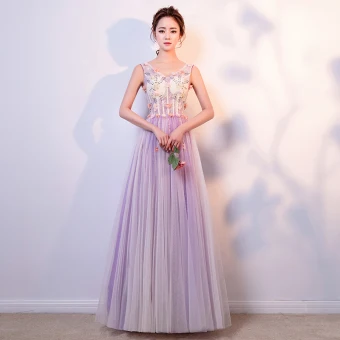Élégant Lavande Robe De Bal 2018 Princesse Appliques Perlage Cristal Perle V Cou Dos Nu Sans Manches Longue Robe De Ceremonie