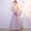 Elegant Lavender Prom Dresses 2018 A-Line / Princess Appliques Beading Crystal Pearl V-Neck Backless Sleeveless Floor-Length / Long Formal Dresses