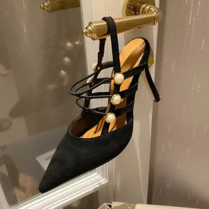 Chic Beautiful Black Street Wear Suede Womens Sandals 2020 9 Cm Stiletto Heels Pointed Toe Sandals