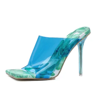 Transparent Blå Gateklær Sandaler Dame 2020 11 Cm Stiletthæler Peep Toe Sandaler