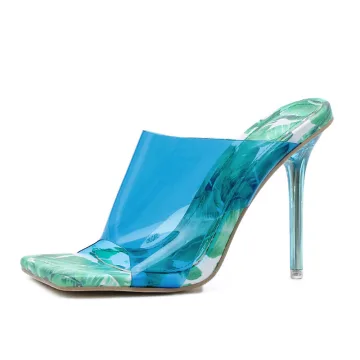 Transparent Pool Blue Street Wear Womens Sandals 2020 11 Cm Stiletto Heels Open Peep Toe Sandals