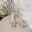 Sexy Summer Silver Cocktail Party Womens Sandals 2020 Rhinestone Ankle Strap 8 cm Stiletto Heels Open / Peep Toe Sandals