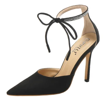 Fine Svart Fest Sandaler Dame 2020 Rhinestone Ankelstropp Sløyfe 10 Cm Stiletthæler Spisse Sandaler