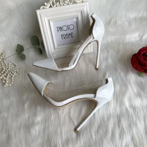 Chic Belle Blanche Bureau Ol Cuir Verni Escarpins 2020 12 Cm Talons Aiguilles À Bout Pointu Escarpins