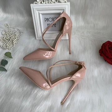 Chic Belle Nues Vêtement De Rue Sandales Femme 2020 Cuir X Strap 12 Cm Talons Aiguilles À Bout Pointu Sandales