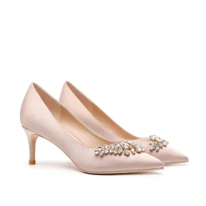 Charmant Champagne Faux Diamant Chaussure De Mariée 2021 Cuir 7 Cm Talons Aiguilles À Bout Pointu Mariage Escarpins Talons Hauts