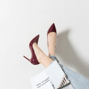 Chic Belle Bordeaux Bureau Ol Cuir Escarpins 2020 Cuir Verni 10 Cm Talons Aiguilles À Bout Pointu Escarpins