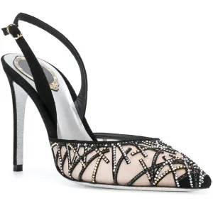 Charmant Noire Soirée Faux Diamant Slingbacks Sandales Femme 2020 7 Cm Talons Aiguilles À Bout Pointu Sandales