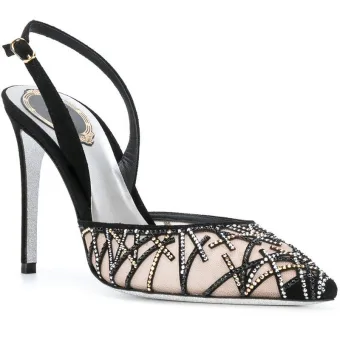Sjarmerende Svart Aften Rhinestone Hælrem Sandaler Dame 2020 7 Cm Stiletthæler Spisse Sandaler
