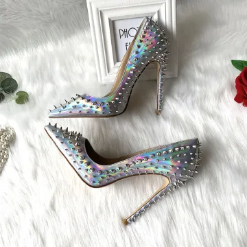Sjarmerende Sølv Fest Lær Laser Pumps 2020 Klinke 12 Cm Stiletthæler Spisse Pumps