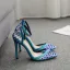 Charmant Meeresblau Cocktail Laser Durchsichtige Sandalen Damen 2020 Niet Knöchelriemen 11 cm Stilettos Spitzschuh Sandaletten
