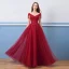 Chic / Beautiful Burgundy Evening Dresses  2018 A-Line / Princess Beading Crystal Tassel Lace Appliques V-Neck Backless Short Sleeve Floor-Length / Long Formal Dresses