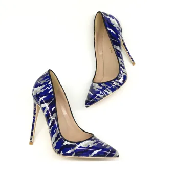 Chic Beautiful Ocean Blue Cocktail Party Doodle Pumps 2020 12 Cm Stiletto Heels Pointed Toe Pumps