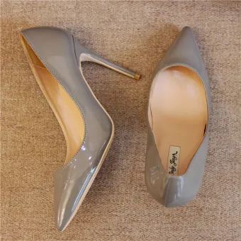 Chic Beautiful Grey Office Ol Leather Pumps 2020 Patent Leather 10 Cm Stiletto Heels Pumps Pointed Toe