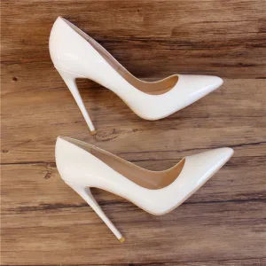 Modest Simple Ivory Office Ol Leather Pumps 2020 Patent Leather 10 Cm Stiletto Heels Pointed Toe Pumps