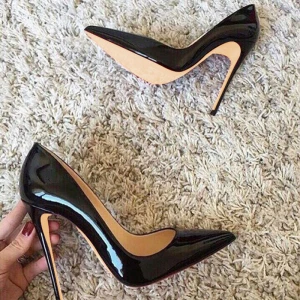 Chic Beautiful Black Office Ol Leather Pumps 2020 Patent Leather 12 Cm Stiletto Heels Pointed Toe Pumps