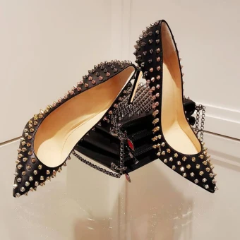 Unique Noire Club De Carnaval Rivet Escarpins 2020 Cuir 10 Cm Talons Aiguilles À Bout Pointu Escarpins