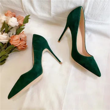 Chic Belle Daim Vert Foncé Promo Escarpins 2020 Cuir 10 Cm Talons Aiguilles À Bout Pointu Escarpins