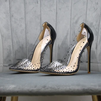 Sexy Black Cocktail Party Rhinestone Pumps 2020 12 Cm Stiletto Heels Pointed Toe Pumps
