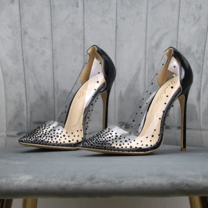 Sexig Svarta Fest Rhinestone Pumps 2020 12 Cm Stilettklackar Spetsiga Pumps