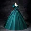Demure Dark Green Beading Sequins Prom Dresses 2025 Ball Gown Off-The-Shoulder Satin Short Sleeve Backless Floor-Length / Long Prom Formal Dresses