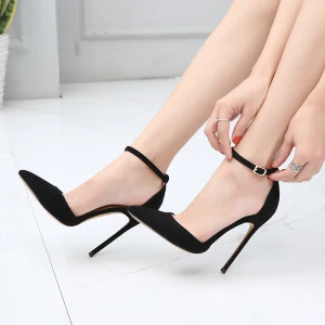 Chic Beautiful Black Street Wear Womens Sandals 2020 Ankle Strap 12 Cm Stiletto Heels Pointed Toe Sandals