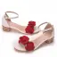 Schöne Weiß Freizeit Sandalen Damen 2020 Knöchelriemen Rot Blumen 4 cm Thick Heels Low Heel Peeptoes Sandaletten