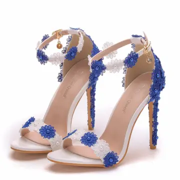 Chic Beautiful White Prom Womens Sandals 2020 Pearl Lace Flower Ankle Strap 11 Cm Stiletto Heels Open Peep Toe Sandals