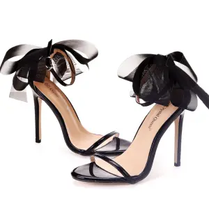 Sexy Noire Cocktail Sandales Femme 2020 Bride Cheville Noeud 11 Cm Talons Aiguilles Peep Toes Bout Ouvert Sandales