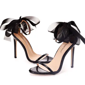 Seksowne Czarne Koktajlowe Sandały Damskie 2020 Z Paskiem Kokarda 11 Cm Szpilki Peep Toe Sandały