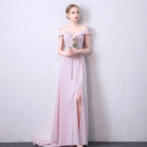 Elegante Candy Roze Gelegenheid Jurken 2018 A Lijn Parel Appliques Rhinestone Split Voorzijde Ronde Hals Korte Mouwen Ruglooze Sweep Trein Avondjurken