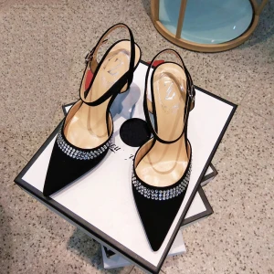 Chic Beautiful Black Street Wear Womens Sandals 2020 Ankle Strap Rhinestone 9 Cm Stiletto Heels Pointed Toe Sandals