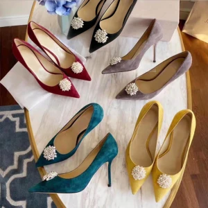 Elegante Wildleder Perle Saal Pumps 2020 10 Cm Stilettos Spitzschuh Pumps