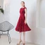 Chic / Beautiful Burgundy Homecoming Graduation Dresses 2018 A-Line / Princess Lace Scoop Neck Sleeveless Knee-Length Formal Dresses