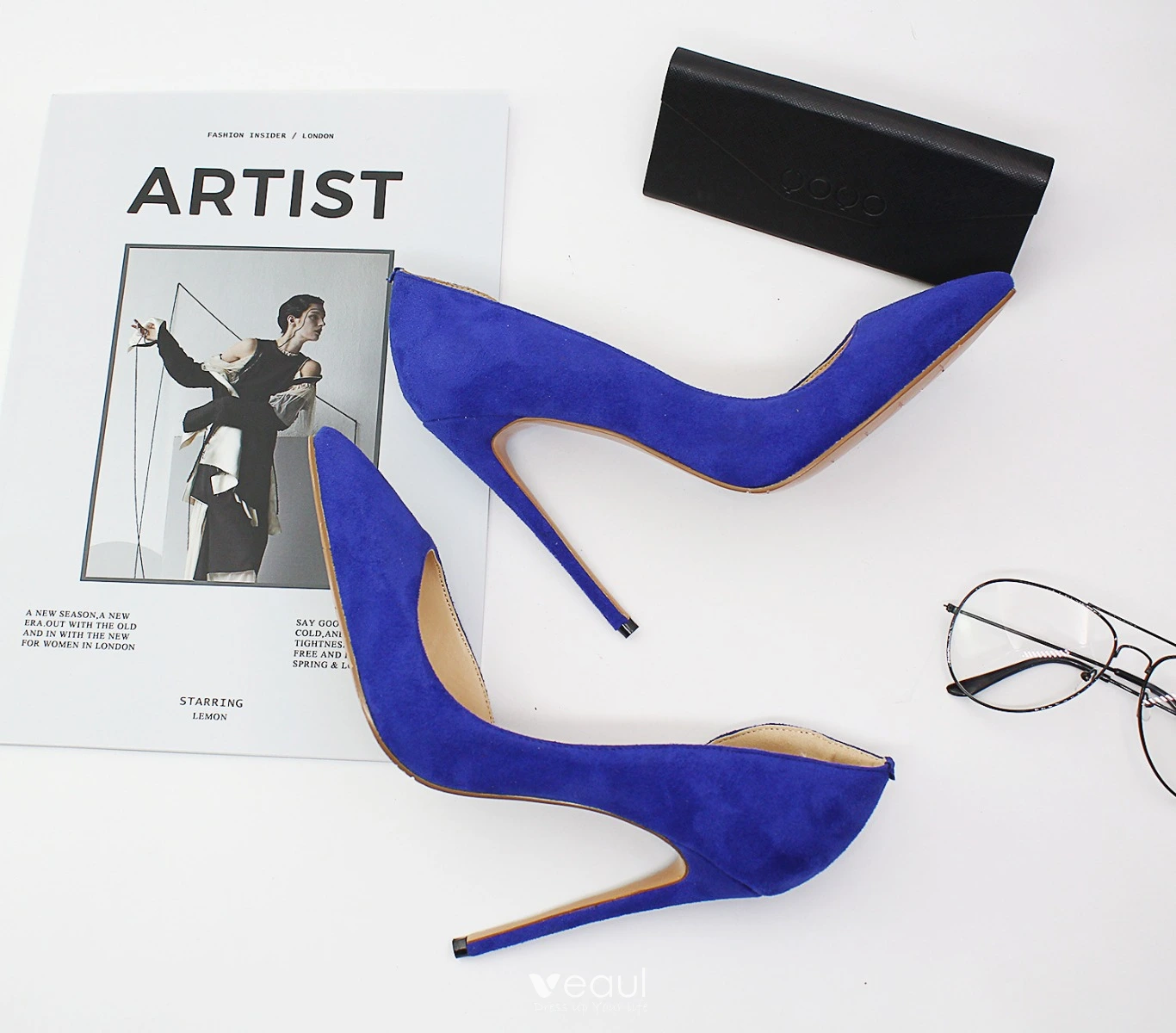 Modest Simple Royal Blue Office OL Womens Shoes 2020 12 cm Stiletto Heels Pointed Toe Heels