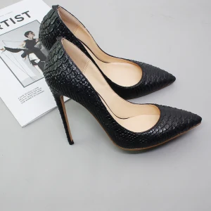 Modest Simple Black Office Ol Snakeskin Print Pumps 2020 12 Cm Stiletto Heels Pointed Toe Pumps