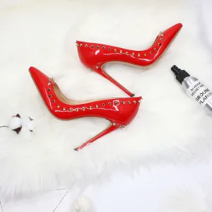 Chic Beautiful Red Cocktail Party Rivet Pumps 2020 12 Cm Stiletto Heels Pointed Toe Pumps
