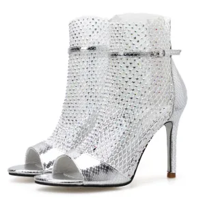 Mode Argenté Club De Carnaval Percé Sandales Femme 2020 10 Cm Talons Aiguilles Peep Toes Bout Ouvert Sandales