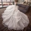 Elegant Ivory Wedding Dresses 2018 Ball Gown Lace Flower Pearl Cascading Ruffles Strapless Backless Sleeveless Royal Train Wedding